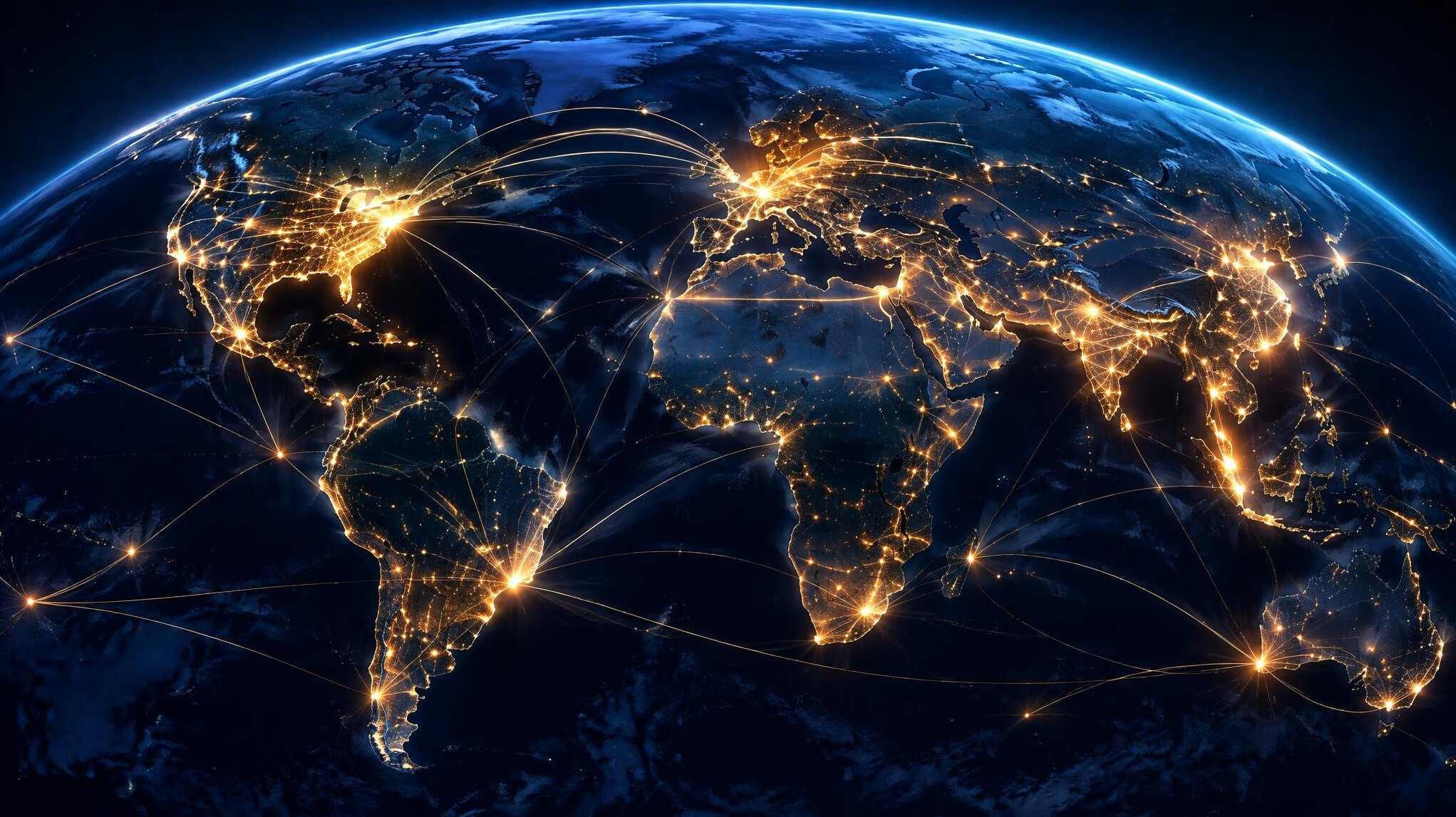 Glowing global network of connected points over the earth
