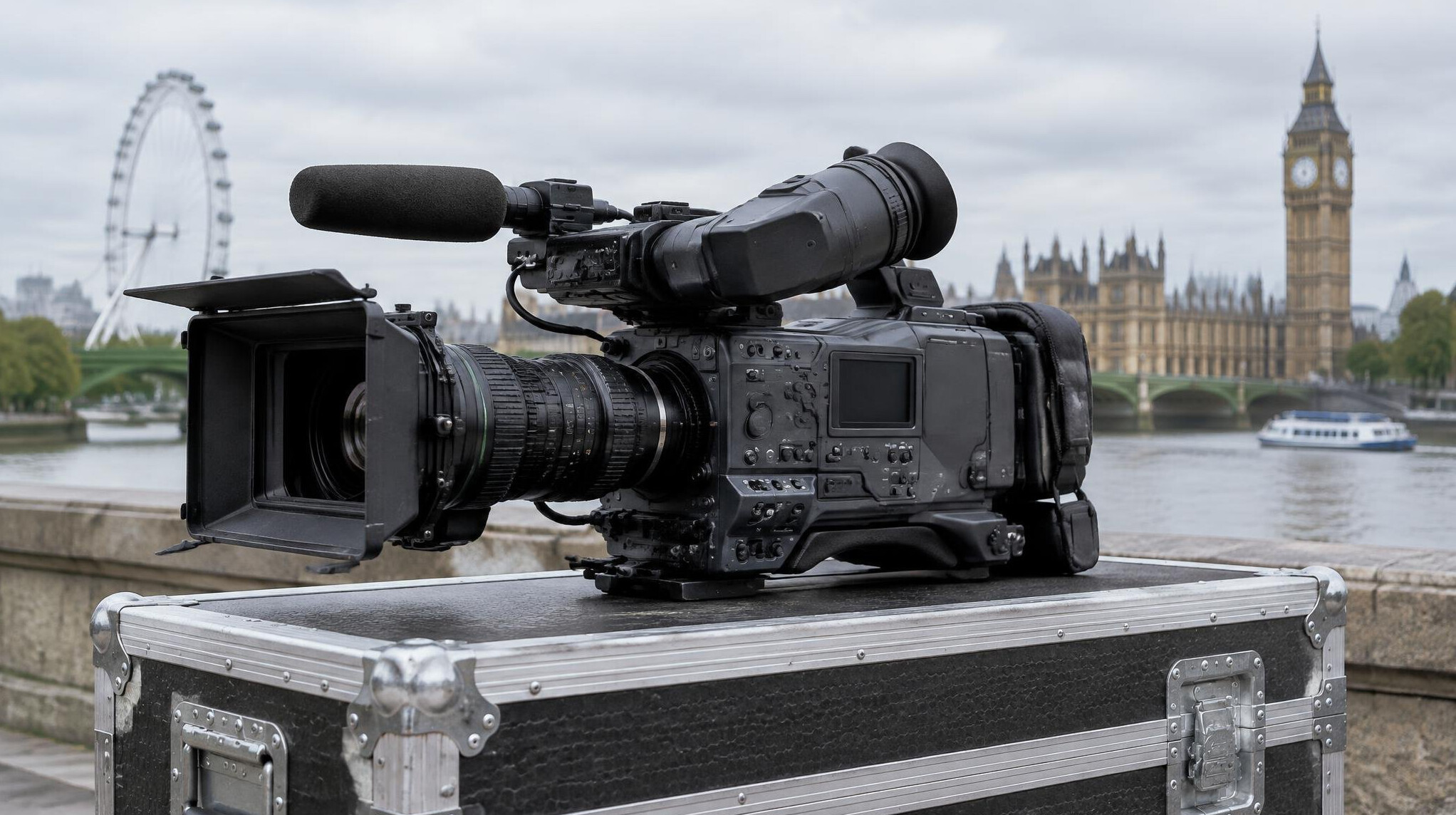Cinema style video camera ready for field shoot