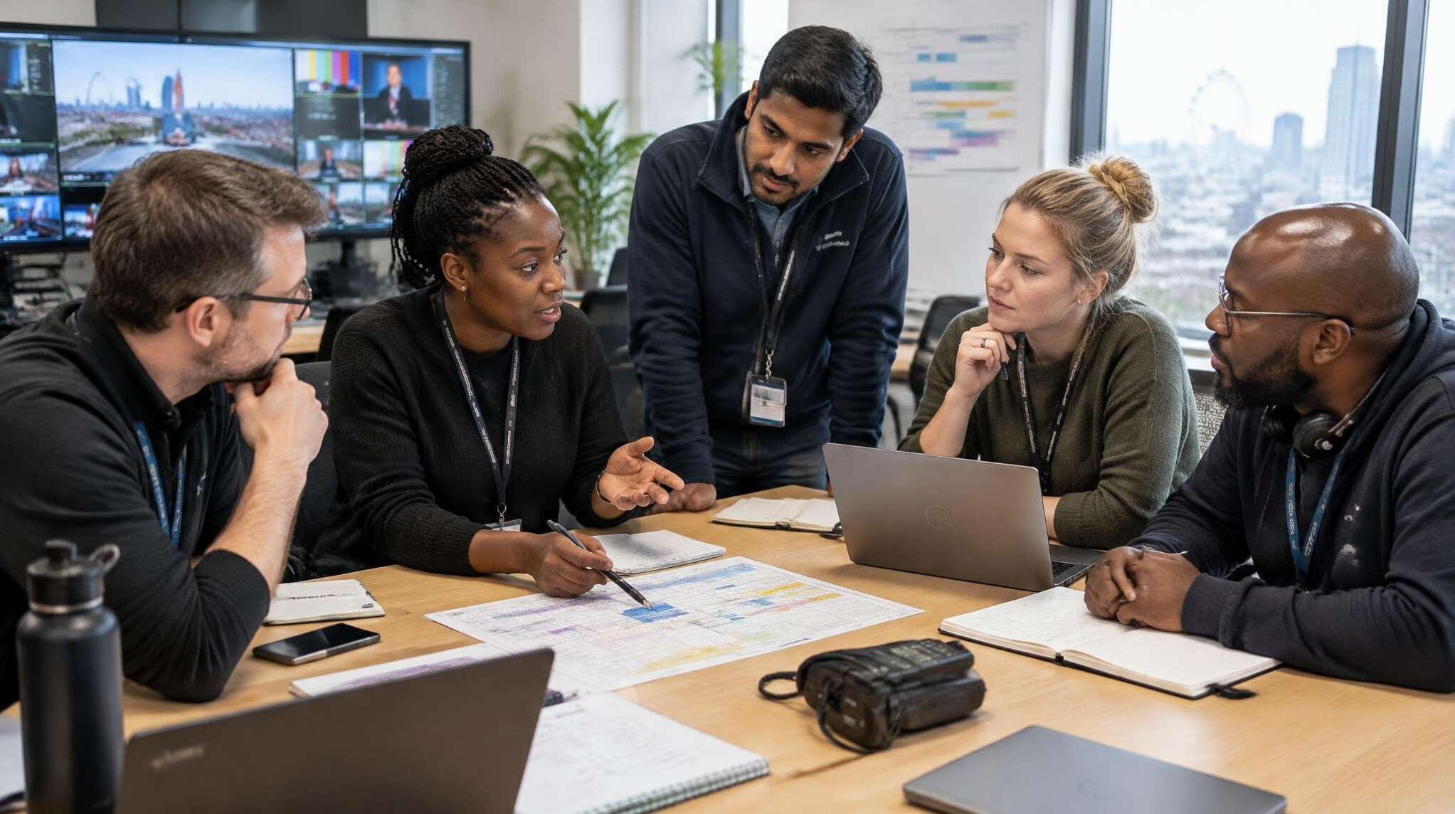 Team of colleagues collaborating around a table in an office